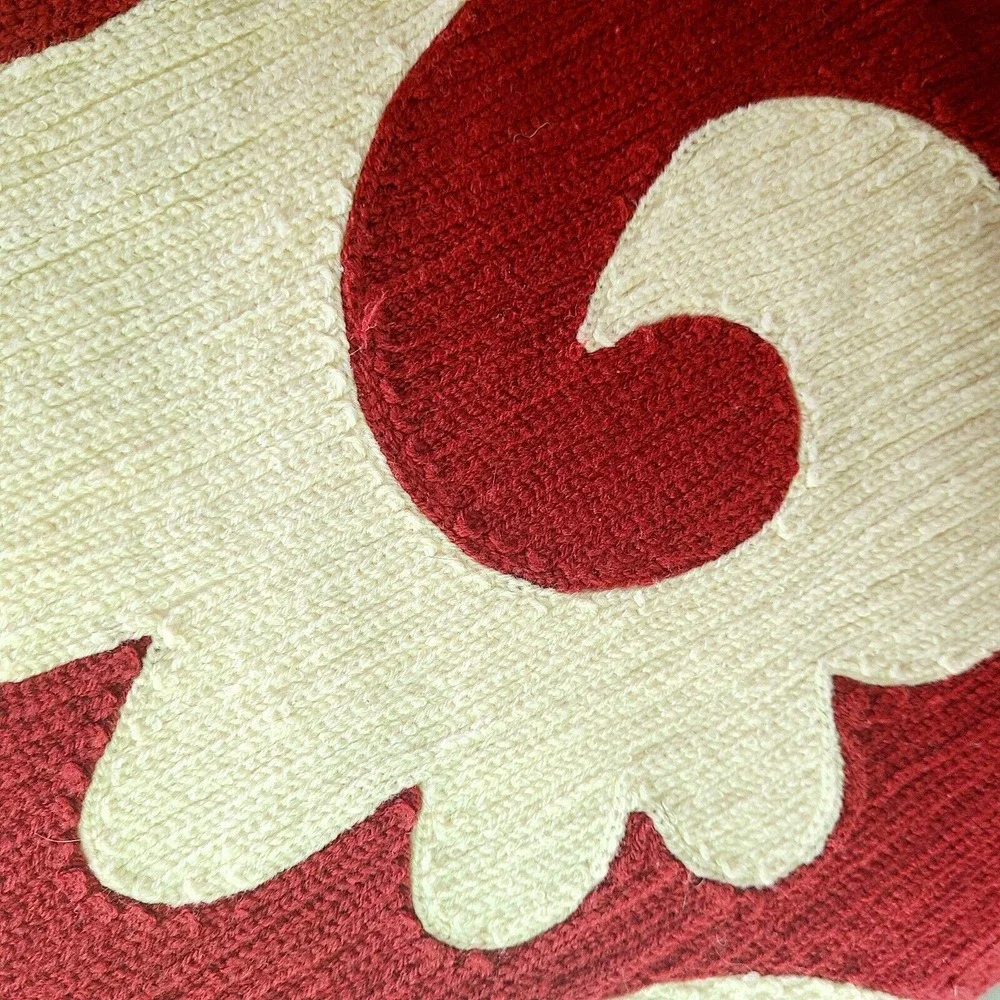 POTTERY BARN Brick Red Cream Swirl FLORAL Pillow + Cover 19